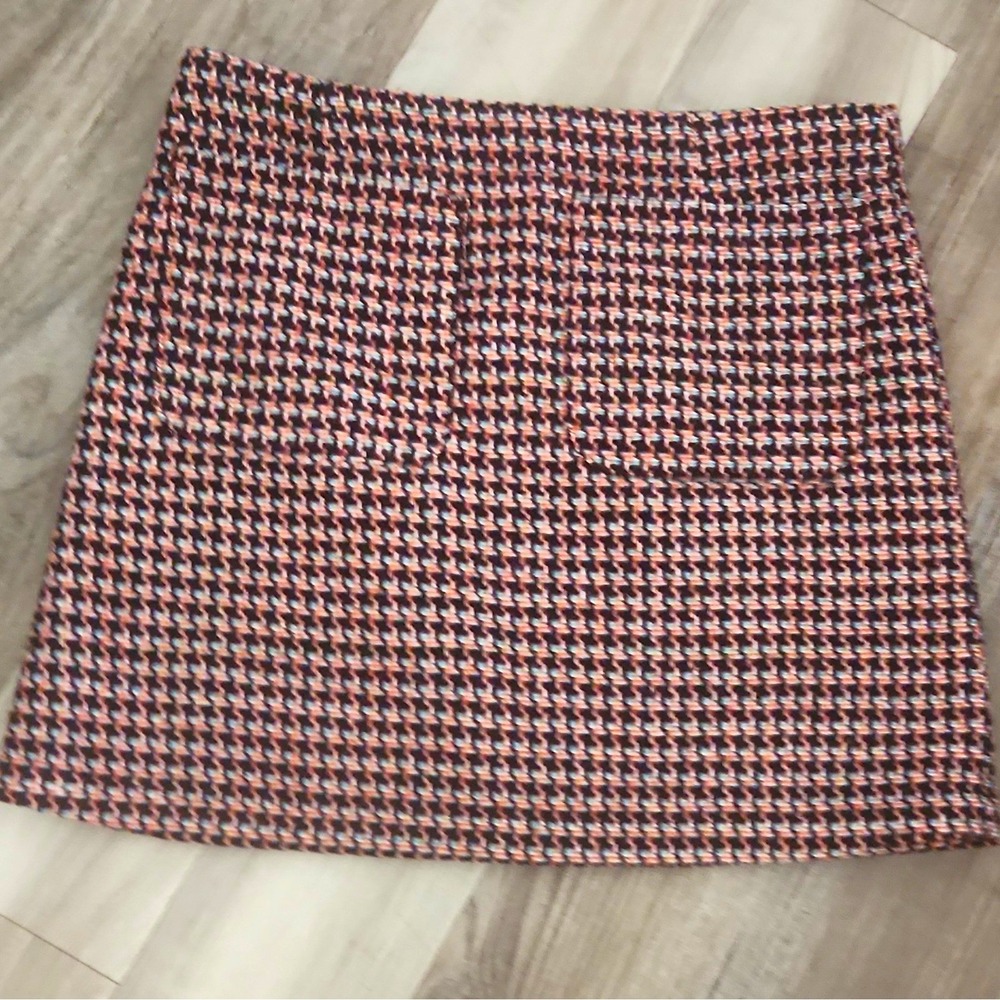 KLING Brown Houndstooth Mini Skirt Lined Zip Closure Size S Autum Fall Whimsy